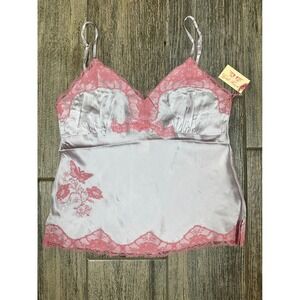 Gold Hawk Purple Haze Silk Cami‎ Top Pink Lace Butterfly Embroidery - M